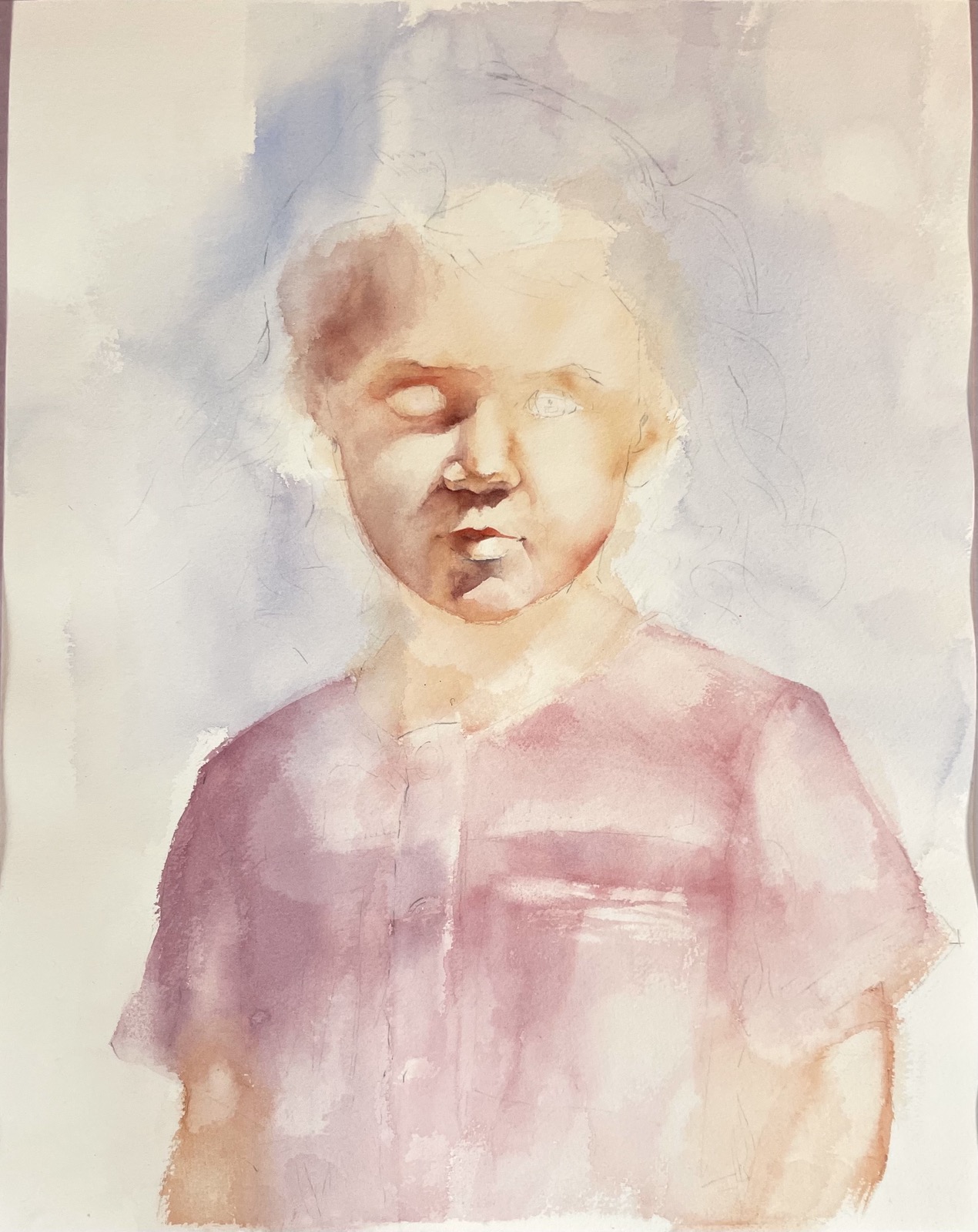 Première couche du portrait à l’aquarelle